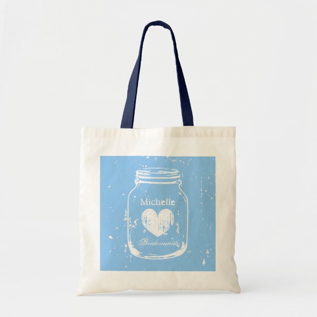 Sac fourre-tout mariage en bocal de mason bleu pou (Devant)