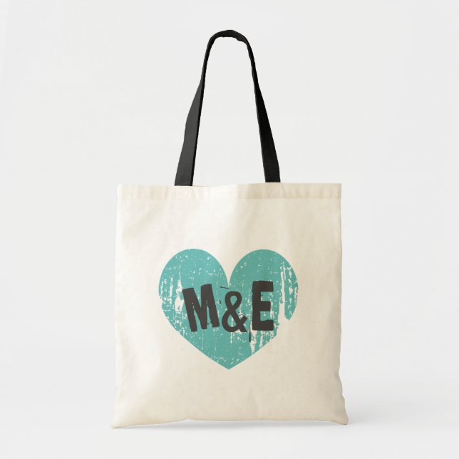 Sac fourre-tout mariage monogramme à coeur vintage (Devant)