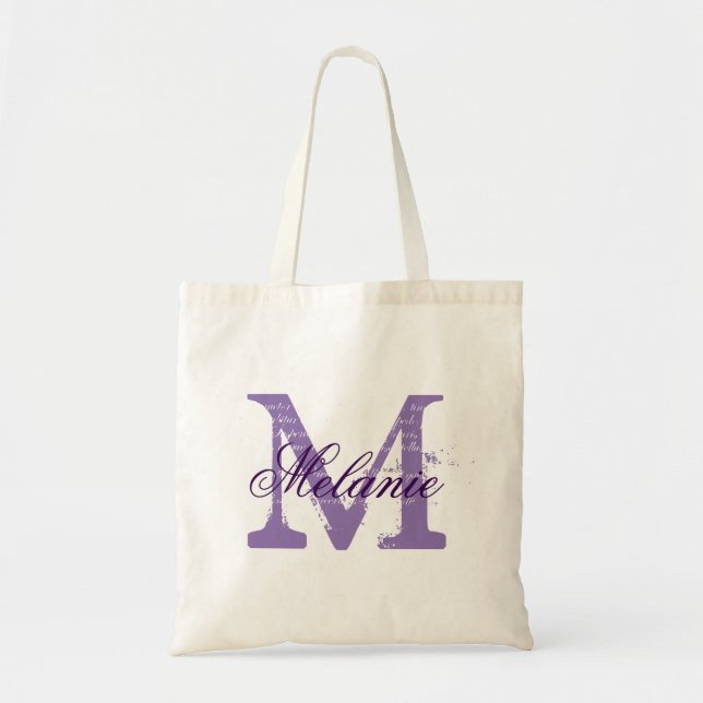Sac fourre-tout mariage monogramme violet personna (Devant)