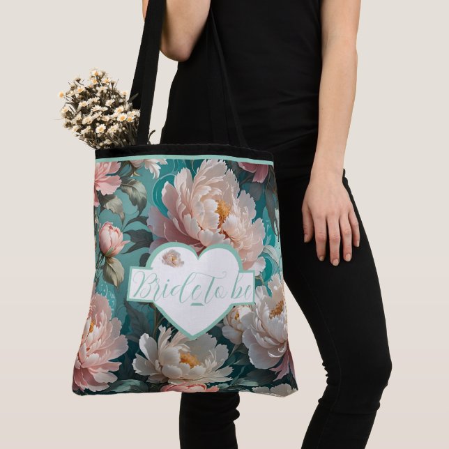 Sac fourre-tout mariée à fleurs de pivoines multip (De près)