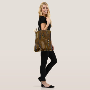 Sac fourre-tout marron avec impression de plume