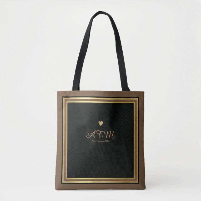 sac fourre-tout marron monogrammé avec coeurs faux (Devant)