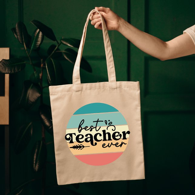 Sac fourre-tout "Meilleur professeur", Cadeau pour (teacher gift, rainbow tote bag, retro teacher bag, teacher birthday gift, teacher appreciation bag)