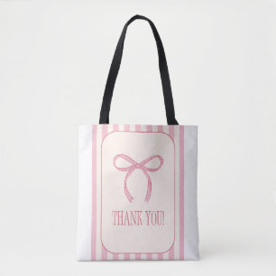 Sac fourre-tout Merci avec ruban rose et bandes ro