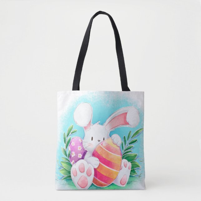 Sac fourre-tout mignon à l'aquarelle | de lapin de (Devant)