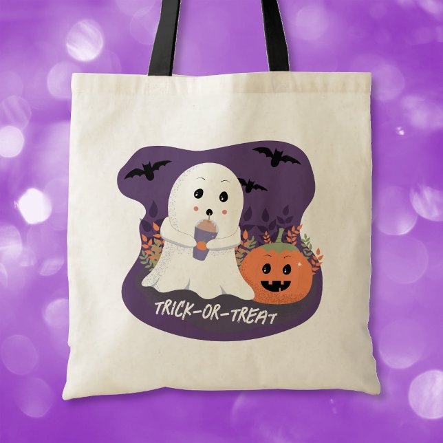 Sac fourre-tout mignon fantôme d'Halloween pour la (Cute Halloween ghost trick-or-treat tote bag .)