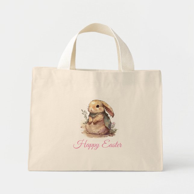 Sac fourre-tout mini Pâques lapin mignon aquarelle (Devant)