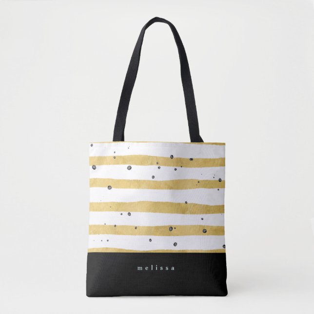 Sac fourre-tout moderne Gold Stried & Black Dots (Devant)