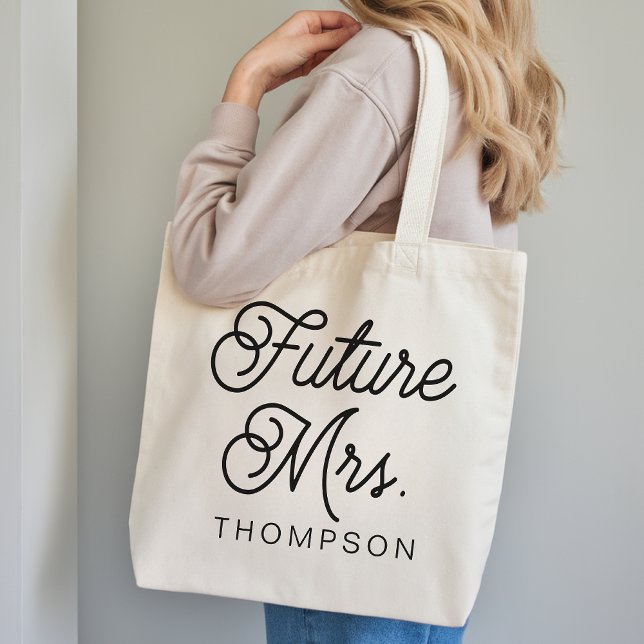 Sac fourre-tout moderne pour future madame, cadeau (Personalized Future Mrs Tote Bag Gift for Bride, Modern Script Bride Tribe Tote Bag Gift for Her)