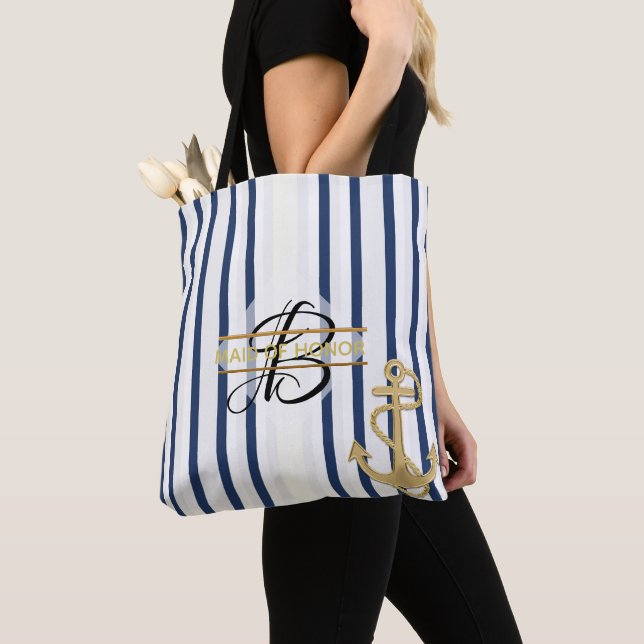 Sac fourre-tout MONOGRAM en bande blanche marine (De près)