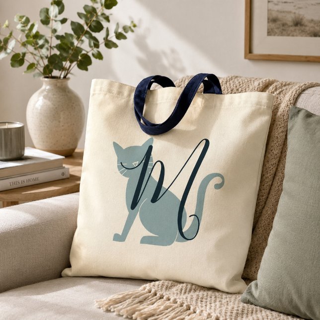 Sac fourre-tout monogramme chat bleu magnifique (Créateur téléchargé)