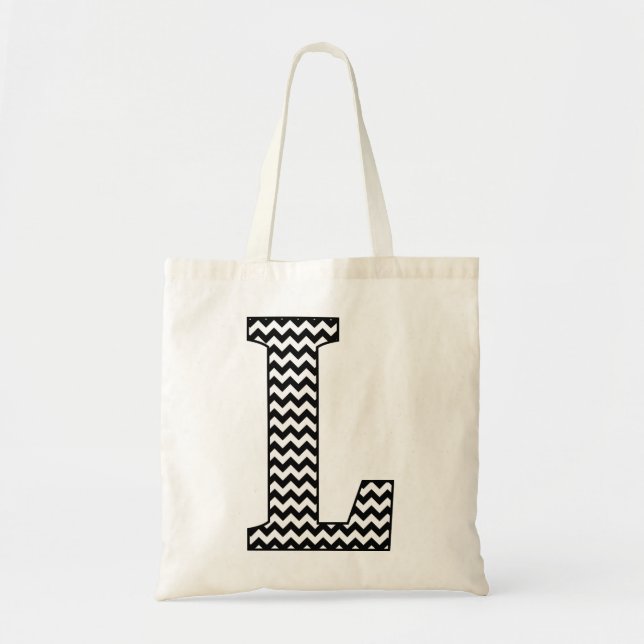 Sac fourre-tout Monogramme Chevron "L" noir et bla (Devant)