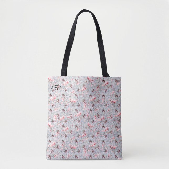 Sac fourre-tout Monogramme de baies rose et d'hive (Devant)