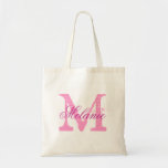 Sac fourre-tout monogramme de nom personnalisé en<br><div class="desc">Sac fourre-tout monogramme de nom personnalisé | couleur rose et blanche. Design élégant de logo avec des initiales monogrammées. Idée cadeau vintage pour mariée,  filles de fleurs,  bonne d'honneur et demoiselles d'honneur en mariage.</div>