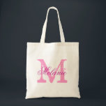 Sac fourre-tout monogramme de nom personnalisé en<br><div class="desc">Sac fourre-tout monogramme de nom personnalisé | couleur rose et blanche. Design élégant de logo avec des initiales monogrammées. Idée cadeau vintage pour mariée,  filles de fleurs,  bonne d'honneur et demoiselles d'honneur en mariage.</div>
