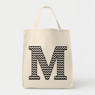 Sac fourre-tout Monogramme en chevron noir et blan
