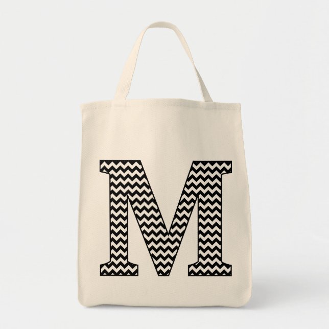 Sac fourre-tout Monogramme en chevron noir et blan (Devant)