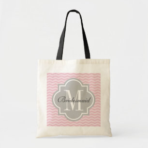 Sac fourre-tout monogramme gris chevron rose