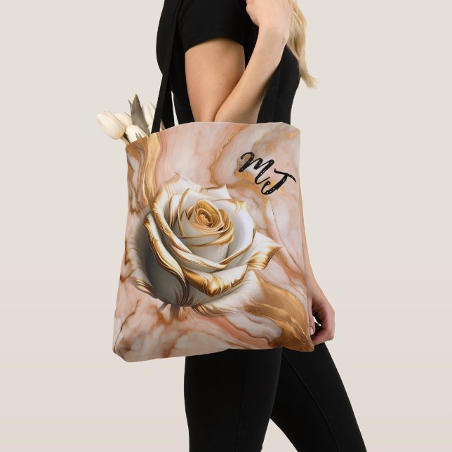 Sac fourre-tout Monogramme Or Et Rose Blanc Person (De près)