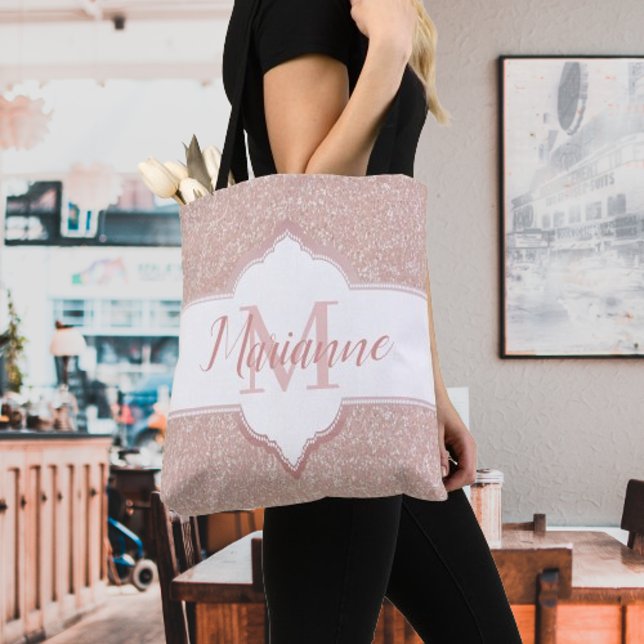 Sac fourre-tout Monogramme Parties scintillant ros (Pink Glitter Monogram Tote Bag)