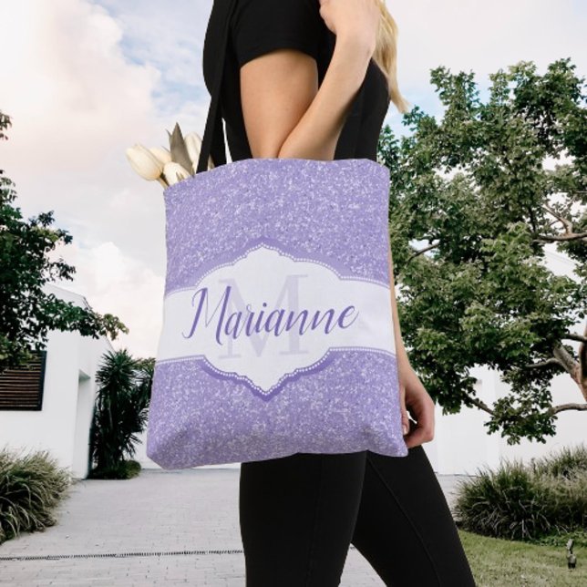 Sac fourre-tout Monogramme Parties scintillant vio (Purple Glitter Monogram Tote Bag)