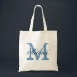 Sac fourre-tout monogramme personnalisé | bleu et<br><div class="desc">Sac fourre-tout monogramme de nom personnalisé | bleu marine et blanc. Design élégant de logo avec des initiales monogrammées. Idée cadeau vintage pour mariée,  filles de fleurs,  bonne d'honneur et demoiselles d'honneur en mariage.</div>