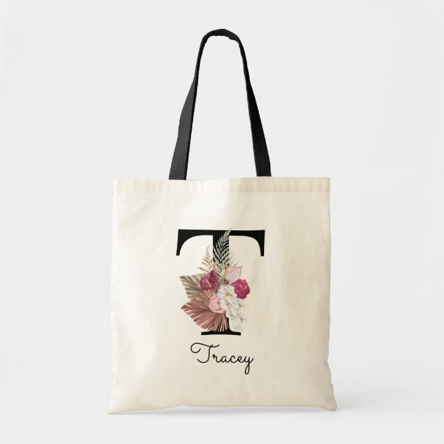 Sac fourre-tout Monogramme Rose Bohème Floral Init (Devant)