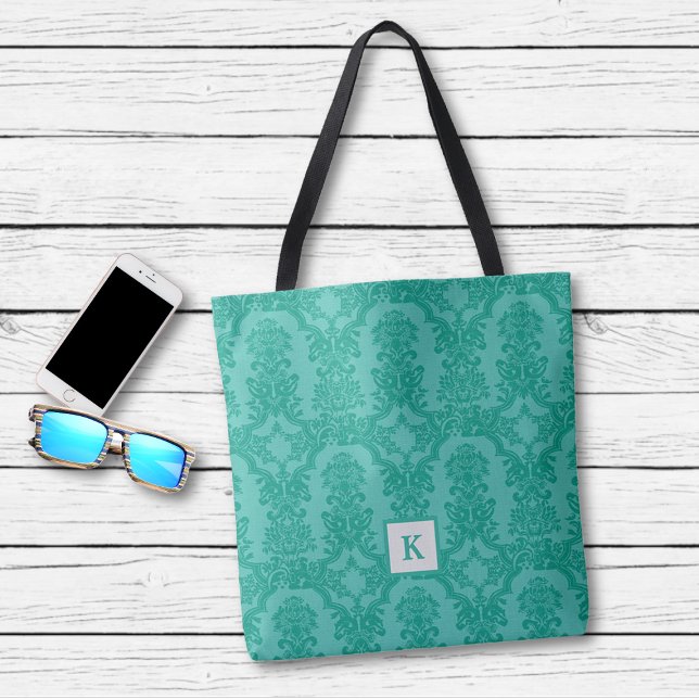 Sac fourre-tout Monogramme Turquoise bleu lisse (Créateur téléchargé)