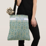 Sac fourre-tout Motif bleu Peacock moderne<br><div class="desc">Elégant et moderne bleu paon avec sac fourre-tout de couleur jaune moutarde qui peut être personnalisé.</div>