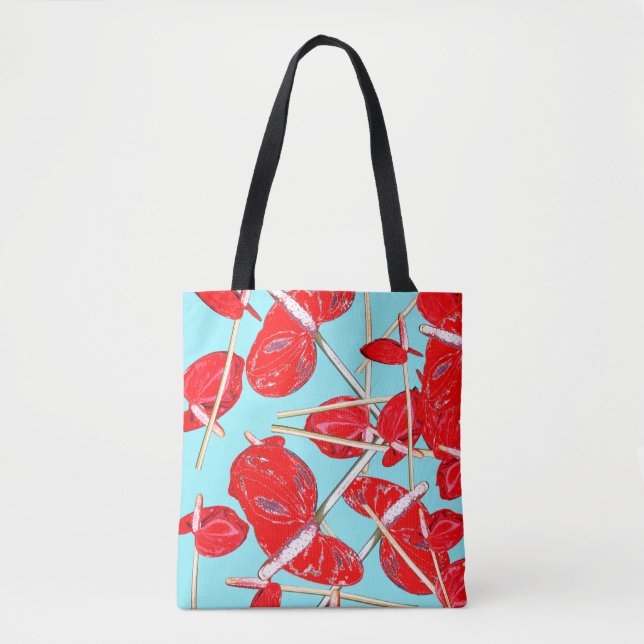 Sac fourre-tout Motif de fleurs d'anthurium rouge (Devant)