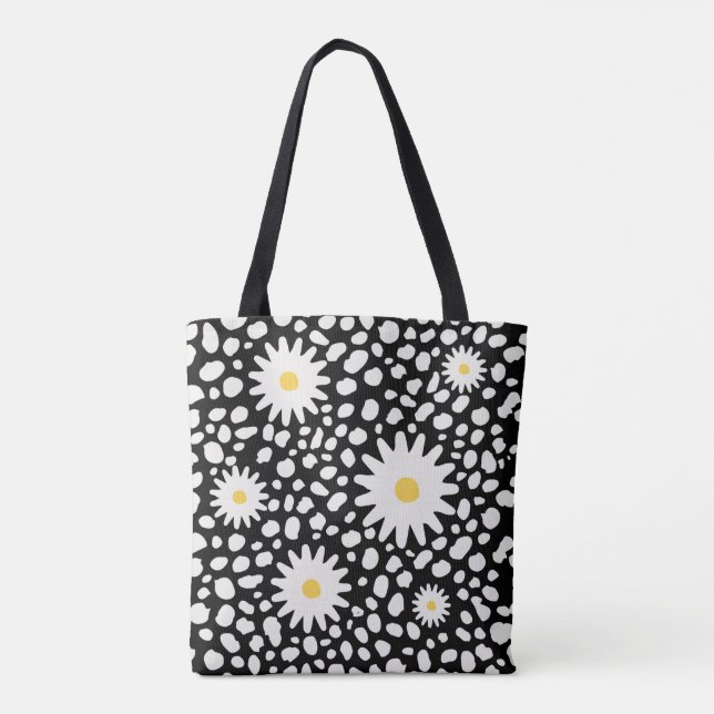 Sac fourre-tout Motif floral noir et blanc (Dos)