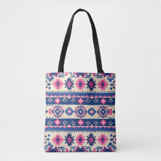 Sac fourre-tout Motif géométrique - Bleu et rose