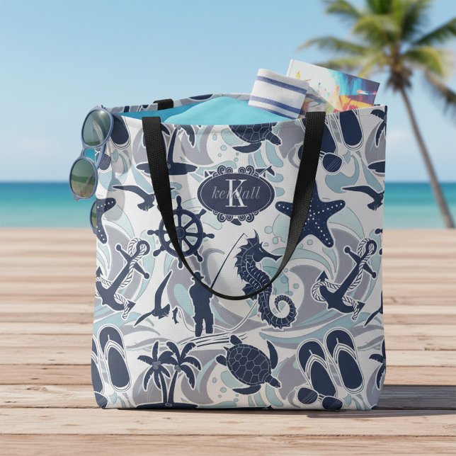 Sac fourre-tout Nautical Beach Motif Navy ID839 (Créateur téléchargé)
