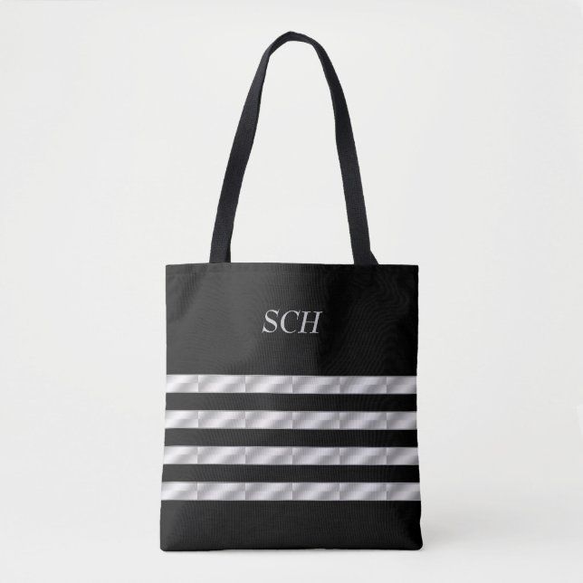 Sac fourre-tout noir, argent, rayé (Devant)