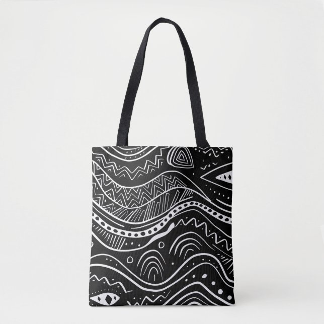 Sac fourre-tout noir avec Motif blanc Abstrait (Devant)