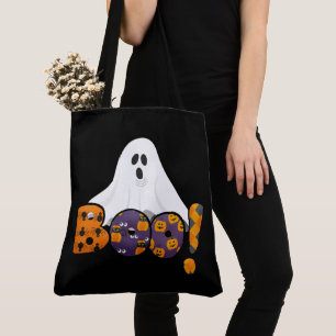 Sac fourre-tout noir avec un BOO d'Halloween migno