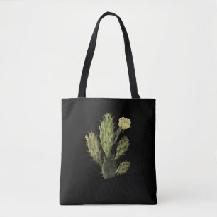 Sac fourre-tout noir Cactus Flower Vintage Drawing