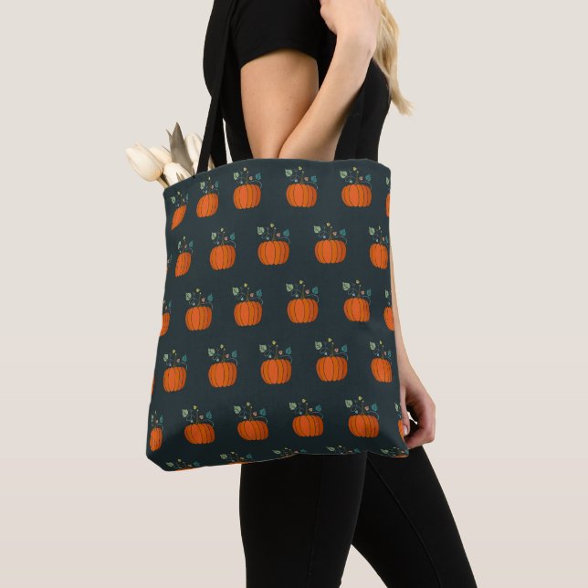 Sac fourre-tout noir citrouille d'Halloween (De près)