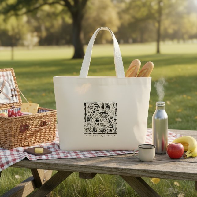 Sac fourre-tout noir et blanc à impression graphiq (Créateur téléchargé)