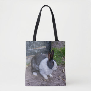 Sac fourre-tout noir et blanc à lapin