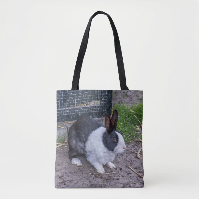 Sac fourre-tout noir et blanc à lapin (Devant)