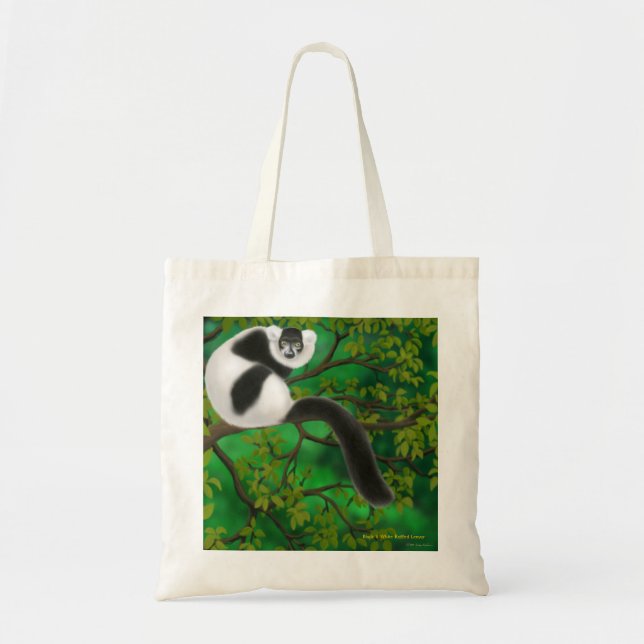 Sac fourre-tout noir et blanc à lémur de Ruffed (Devant)
