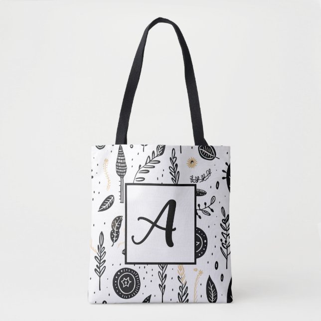 Sac fourre-tout noir et blanc Boho Basic (Devant)