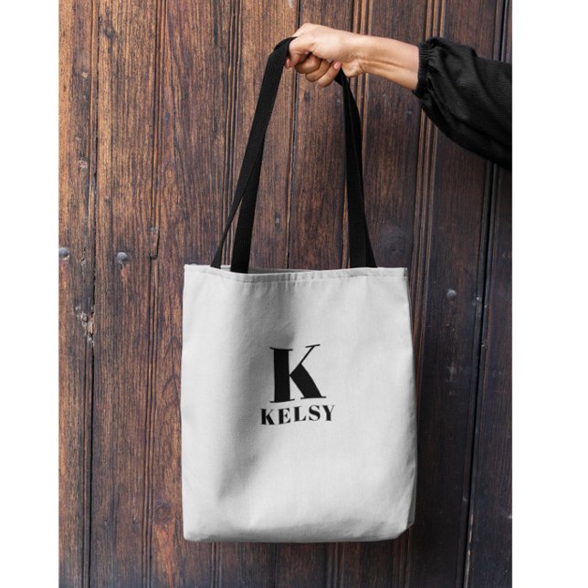 Sac fourre-tout noir et blanc monogramme et nom (Créateur téléchargé)