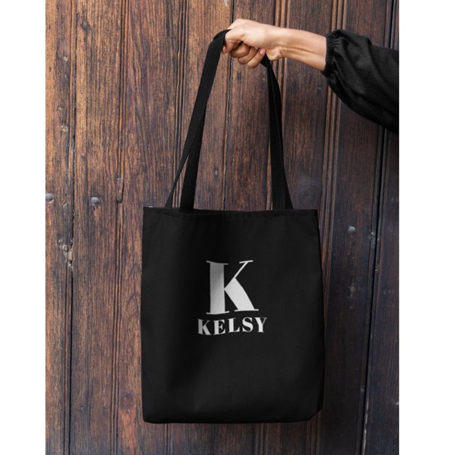 Sac fourre-tout noir et blanc monogrammé et nomina (Créateur téléchargé)