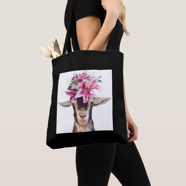 Sac fourre-tout (noir) - Lily et Posey les chèvres (De près)