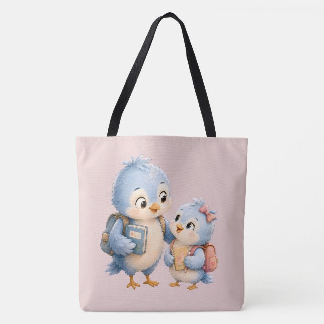 Sac fourre-tout noir Petits Oiseaux Mignons Frères (Devant)