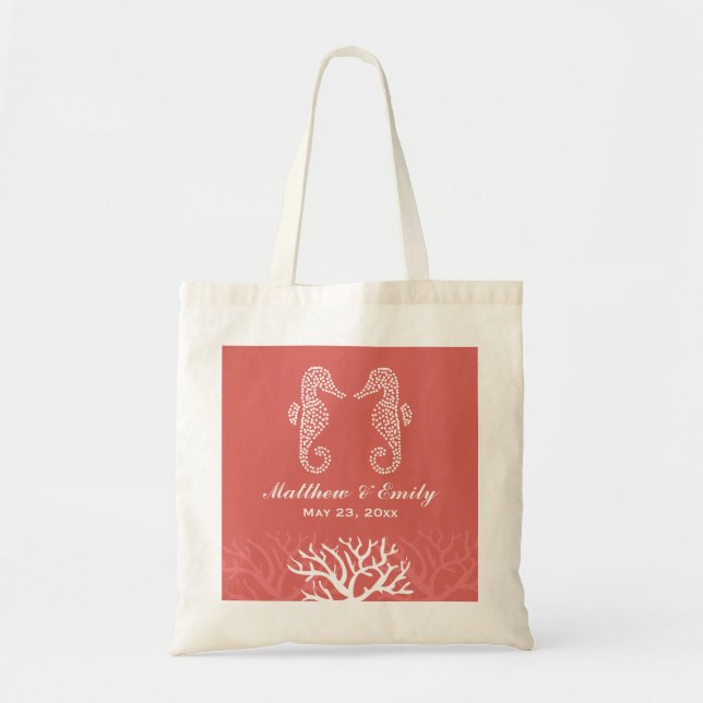 Sac fourre-tout orange rose à mariage d'hippocampe (Devant)