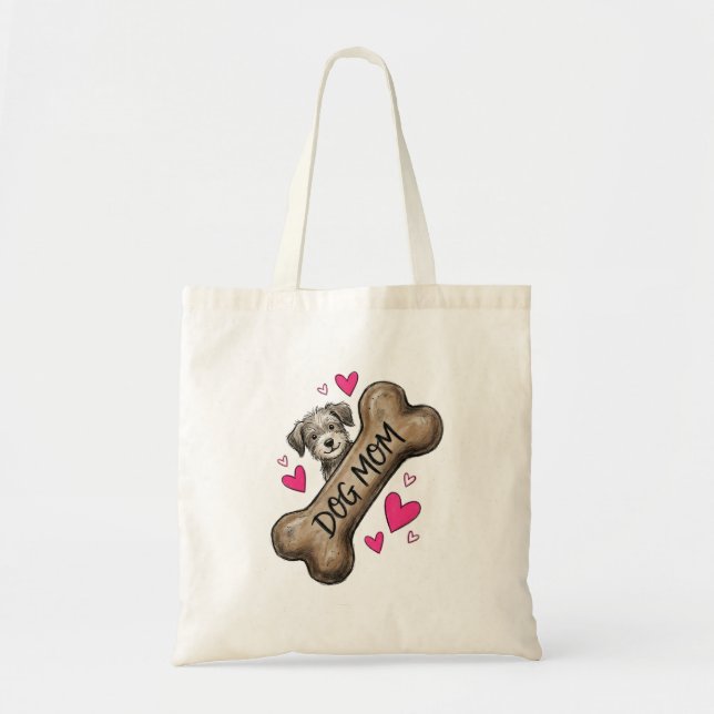 Sac fourre-tout os de chien gris 'Maman de chien' (Devant)