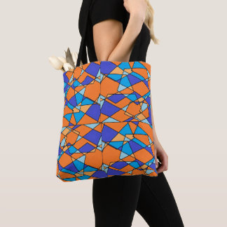 Sac fourre-tout ou besace orange et bleu Géométriq